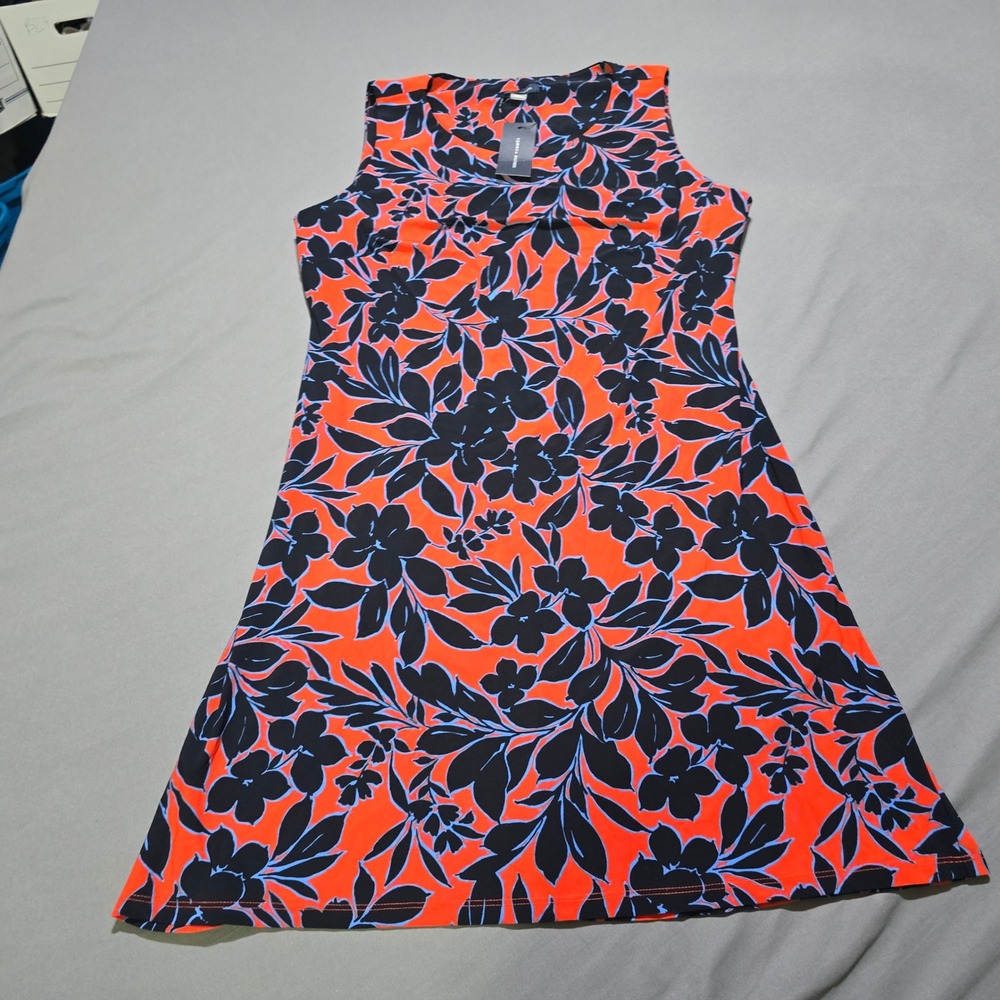 Tommy Hilfiger Shift Dress Womens 14 Orange Navy Floral Sleeveless